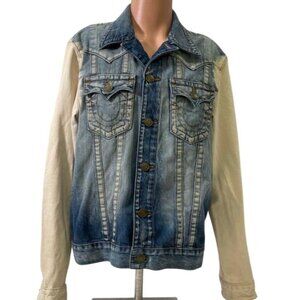 True Religion Jimmy Slim Fit Trucker Denim Jacket Bleached L  Mens  RV10314